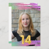 ガールズ14th誕生日バルーンフォト招待状 招待状 (正面/裏面)