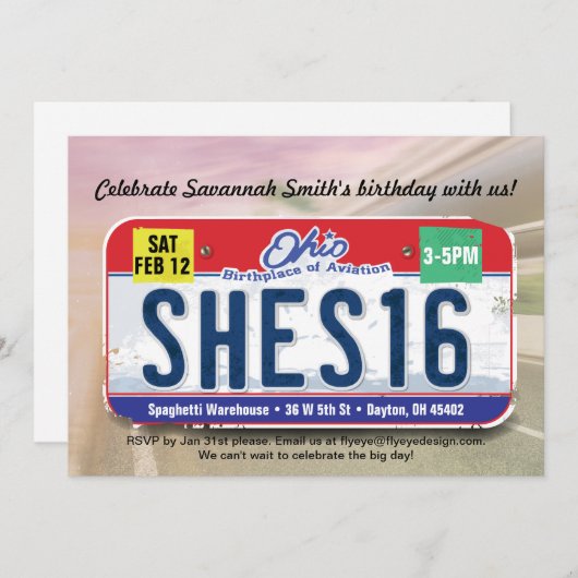 ガールズ16誕生日オハイオライセンス招待状 招待状 (正面/裏面)