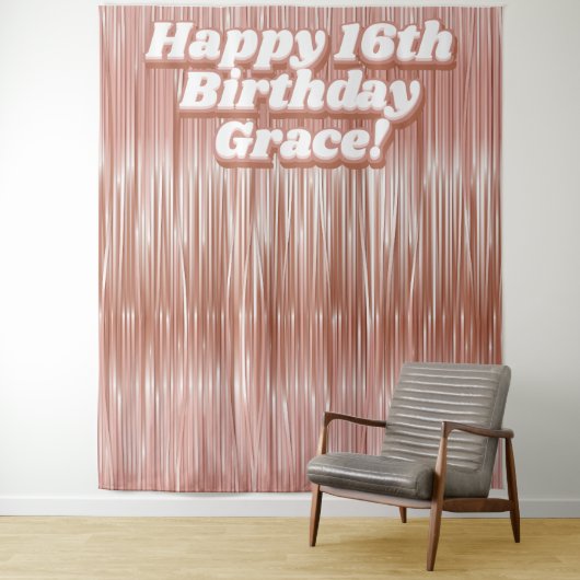 ガールズ16th誕生日バラ金ゴールドフェイクティンセルバック タペストリー (インサイチュ)