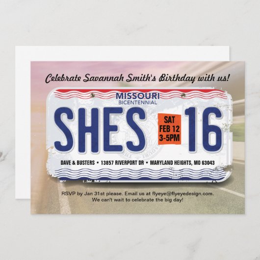 ガールズ16th誕生日ミズーリ招待状 招待状 (正面/裏面)