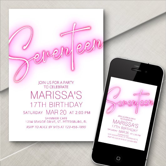 ガールズ18thネオン10代の誕生日 招待状