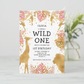 ガールズ1stバースデーピンク金ゴールドサファリ 招待状 (スタンド正面)