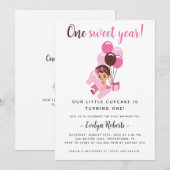 ガールズ1thバースデーピンクパーティの招待状 招待状 (正面/裏面)