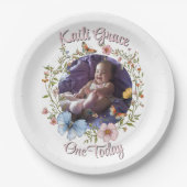 ガールズ1th誕生日春バタフライ紙プレート ペーパープレート (正面)