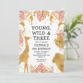 ガールズ3rdバースデーピンク金ゴールドサファリ 招待状 (スタンド正面)