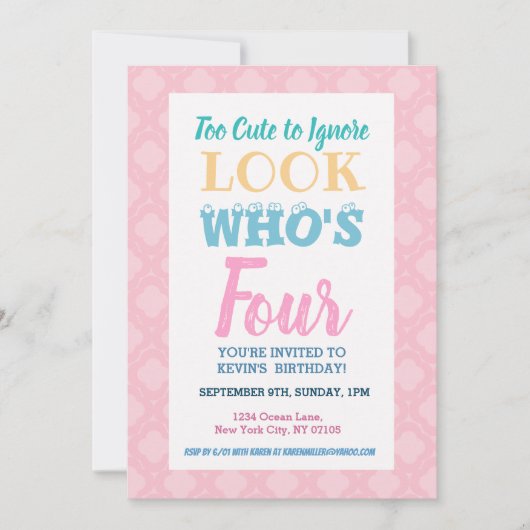 ガールズ4thバースデー招待状ことわざ 招待状 (正面)