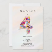 ガールズ4th誕生日4番目の誕生日フローラパーティー 招待状 (正面)