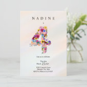 ガールズ4th誕生日4番目の誕生日フローラパーティー 招待状 (スタンド正面)