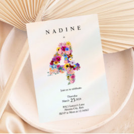 ガールズ4th誕生日4番目の誕生日フローラパーティー 招待状