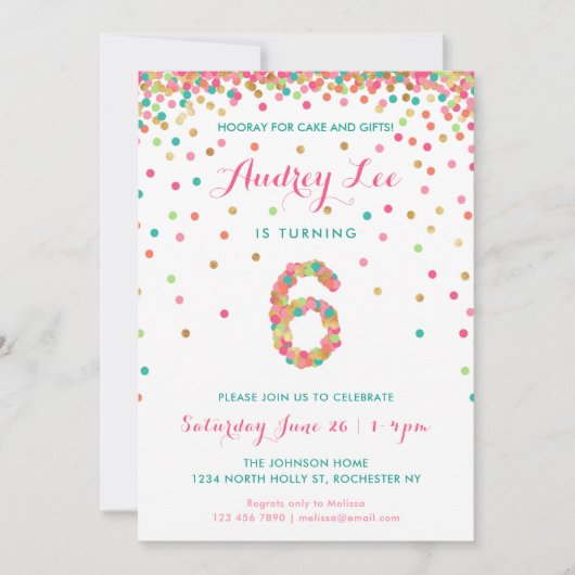 ガールズ6th誕生日招待状誕生日パーティー 招待状 (正面)