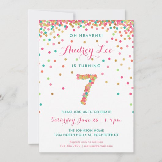 ガールズ7th誕生日招待状誕生日パーティー 招待状 (正面)