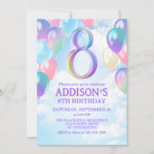ガールズ8誕生日レインボーバルーン招待状 招待状 (正面)