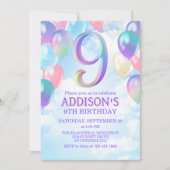 ガールズ9th誕生日レインボーバルーン招待状 招待状 (正面)