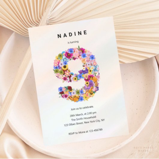 ガールズ9th誕生日9th誕生日フローラパーティー 招待状