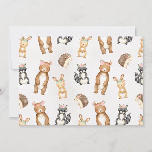 ガールズ·ウッドランド·アニマルズ·ワン1歳の誕生日招待状 招待状 (裏面)