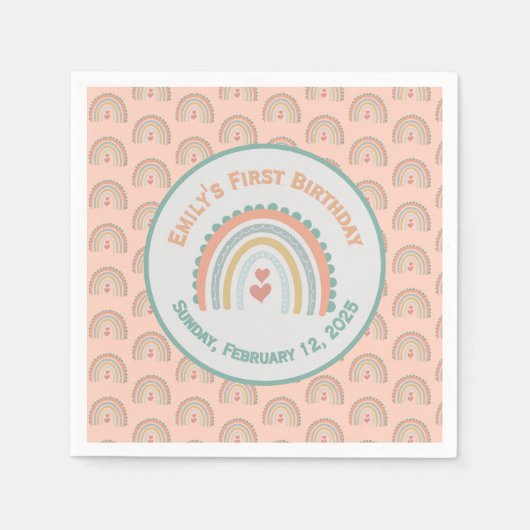 ガールズ&エレガントスイートレインボーライトコーラル スタンダードカクテルナプキン (正面)