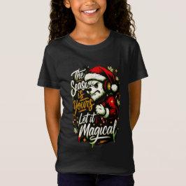 ガールズ クリスマス ベア DJ エッジー ホリデー マジック Tシャツ