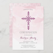 ガールズ·コンフィリメーション·招待状、クロス&ウォーターカラー 招待状 (正面/裏面)