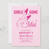 ガールズ ゴーン マイルド ピンク トレンディー ブライダル シャワー 招待状 (正面)