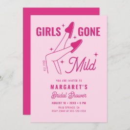ガールズ ゴーン マイルド ピンク トレンディー ブライダル シャワー 招待状