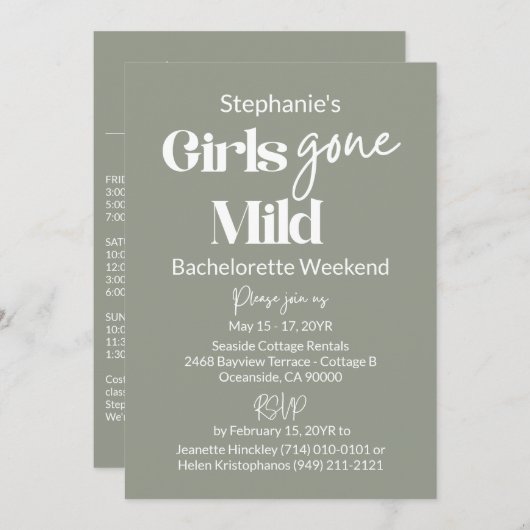 ガールズ・ゴーン・ワイルド セージ バチェロレッテ ビーチ ウィークエンド 招待状 (正面/裏面)