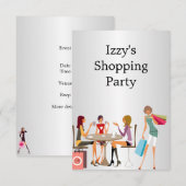 ガールズ ショッピング パーティー イベント シルバー ホワイト 招待状 (正面/裏面)