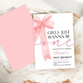 ガールズ・ジャスト・ウォナ・ビー・ワン・ピンク・ボウ 1st バースデー 招待状