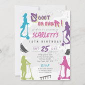 ガールズ スタント スクーター パーティー 誕生日 招待状 (正面)