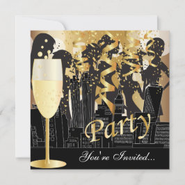 ガールズ ナイト アウト バースデー パーティー | メタリック ゴールド 招待状