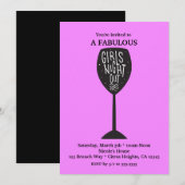 ガールズ ナイト アウト ワイン グラス 任意の色 パーティー 招待状 (正面/裏面)