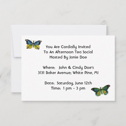 ガールズ&バターフライズティーパーティーガーデン招待状 招待状 (裏面)