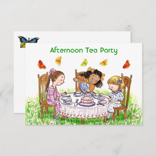 ガールズ&バターフライズティーパーティーガーデン招待状 招待状 (正面/裏面)