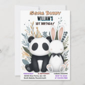 ガールズ パンダ サム バニー アズ ワン 1歳の誕生日 招待状 (正面)