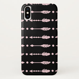 ガールズ ピンク&ブラック 矢印 ボヘミアン チック iPhone X ケース