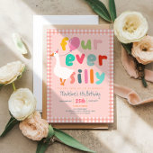 ガールズ ピンク「Four Ever Silly」ガチョウの4歳の誕生日 招待状