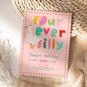 ガールズ ピンク「Four Ever Silly」ガチョウの4歳の誕生日 招待状
