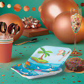 ガールダイビングイン海フレンドリーシャークコーラルリーフ ペーパープレート