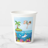 ガールダイビングイン海フレンドリーシャークコーラルリーフ 紙コップ (正面)