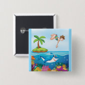 ガールダイビングイン海フレンドリーシャークコーラルリーフ 缶バッジ (正面&裏面)