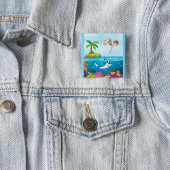 ガールダイビングイン海フレンドリーシャークコーラルリーフ 缶バッジ