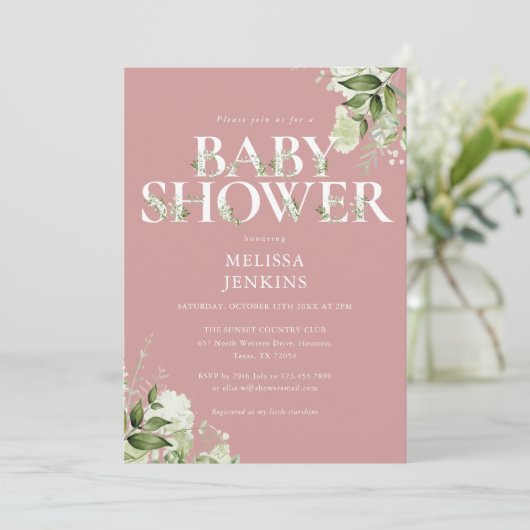 ガールダスティバラピンク緑ピンク赤ちゃんシャワー 招待状 (スタンド正面)