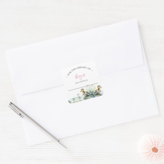 ガールダックベビーシャワー蔵書票 スクエアシール (封筒)