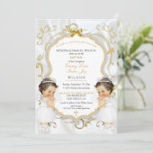 ガールツインズバプテスマ《キリスト教》洗礼式や命名式金ゴールド 招待状 (スタンド正面)