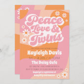 ガールツインレトロGroovy 70sベビーシャワー招待状 招待状 (正面/裏面)