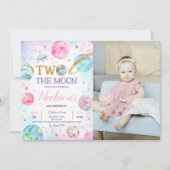 ガールツーザムーン宇宙誕生日写真 招待状 (正面)