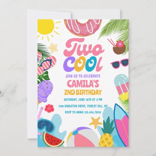 ガールツープクールールパーティービーチ2nd誕生日 招待状 (正面)