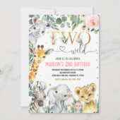 ガールツーワイルドセカンド金ゴールドジャングルアニマルズ誕生日 招待状 (正面)