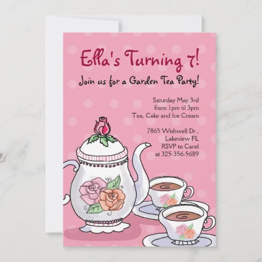 ガールティーパーティー主題誕生日招待状 招待状 (正面)