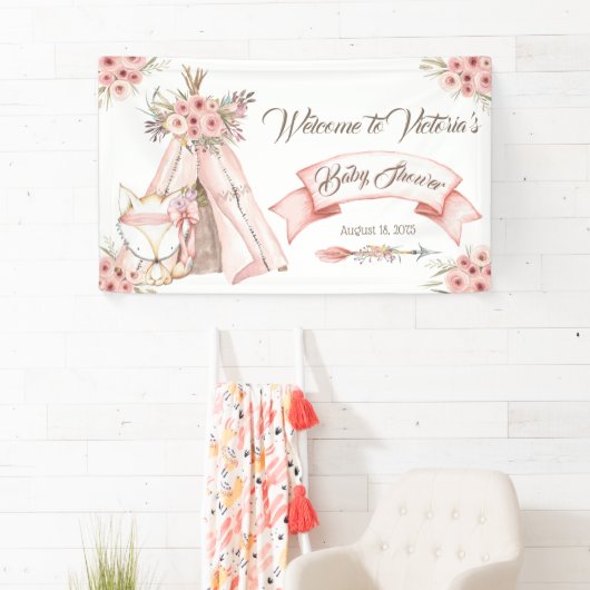 ガールティーピーキツネベビーシャワーバナー 横断幕 (インサイチュ)