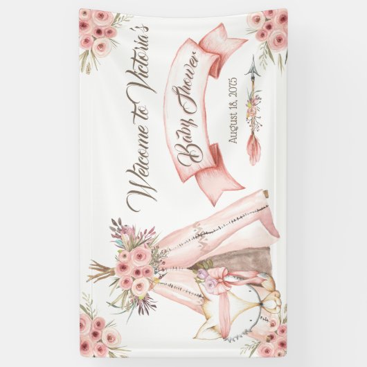 ガールティーピーキツネベビーシャワーバナー 横断幕 (縦)